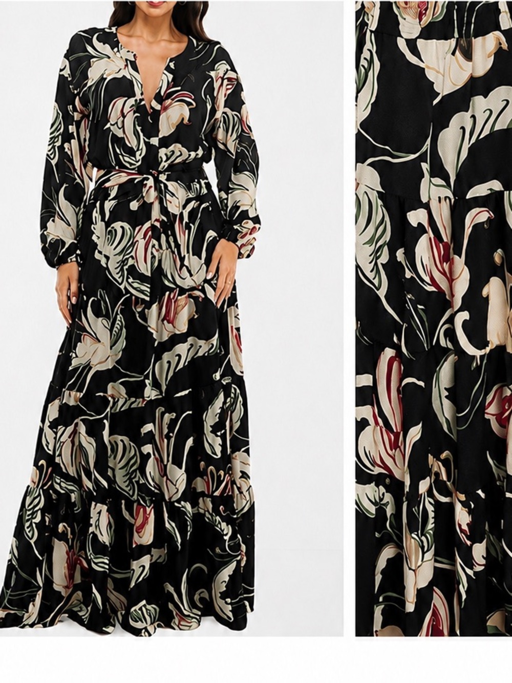 Black Crepe Floral Maxi Dress
